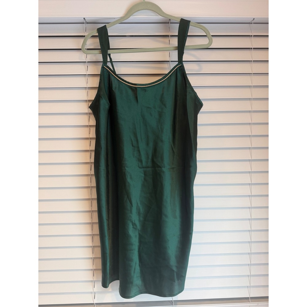 Vintage Morgan Taylor Intimates Green Satin Chemise Nightgown adjust straps 1X